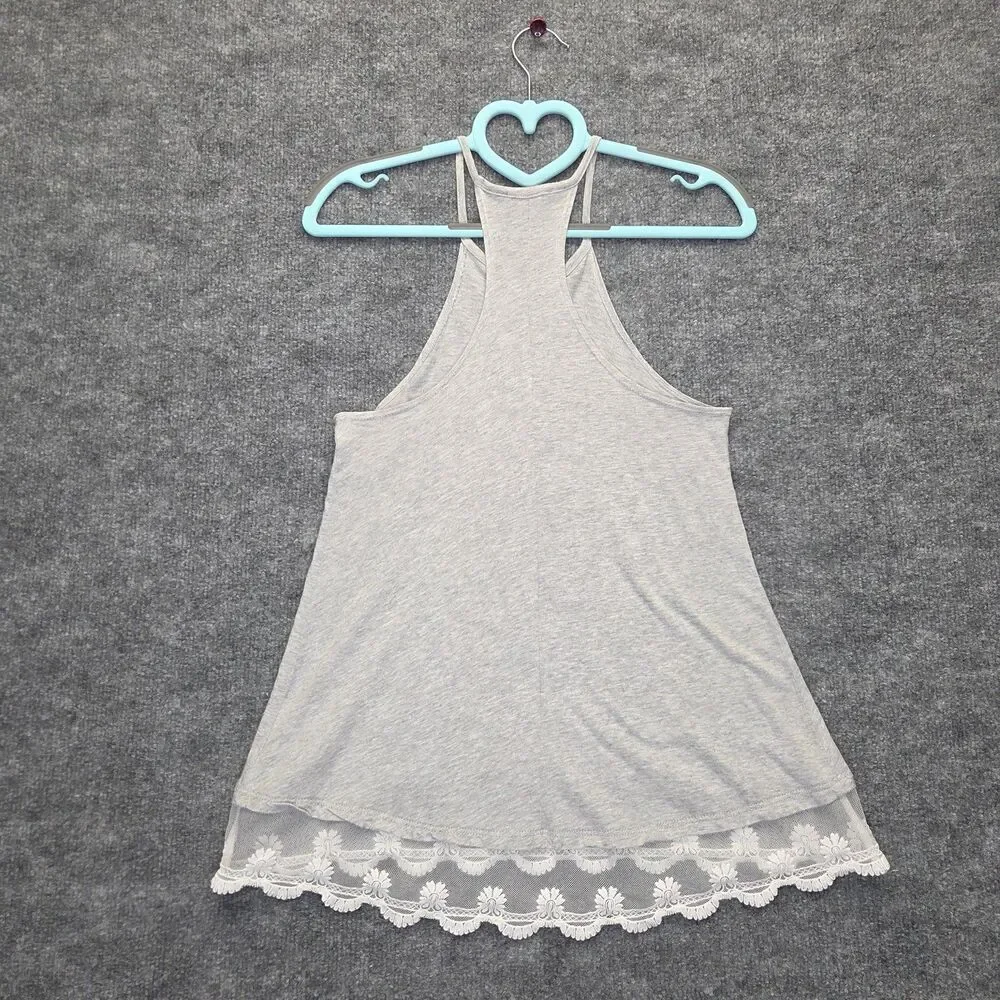 L.A. Hearts Tank Top Womens XS Gray Halter Embroidered Lace Hem Jersey